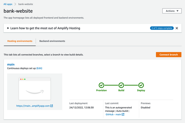 Website deployed via AWS Amplify